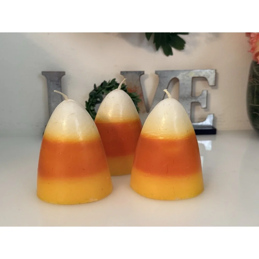 Vintage 1980s Halloween Rare Candy Corn Candles Unused Yellow‎ Orange White 4